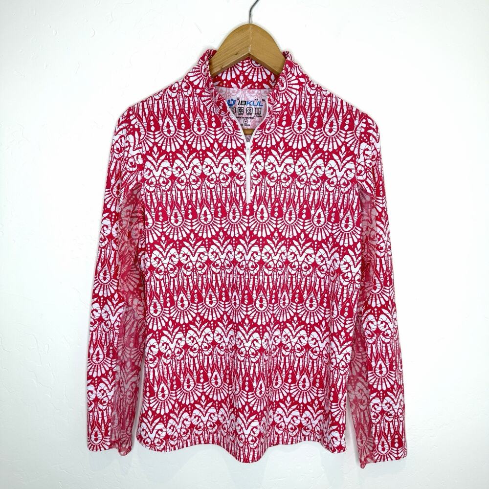 Ibkul Long Sleeve Mock Neck Vented Top Womens Medium Barbara Print Watermelon